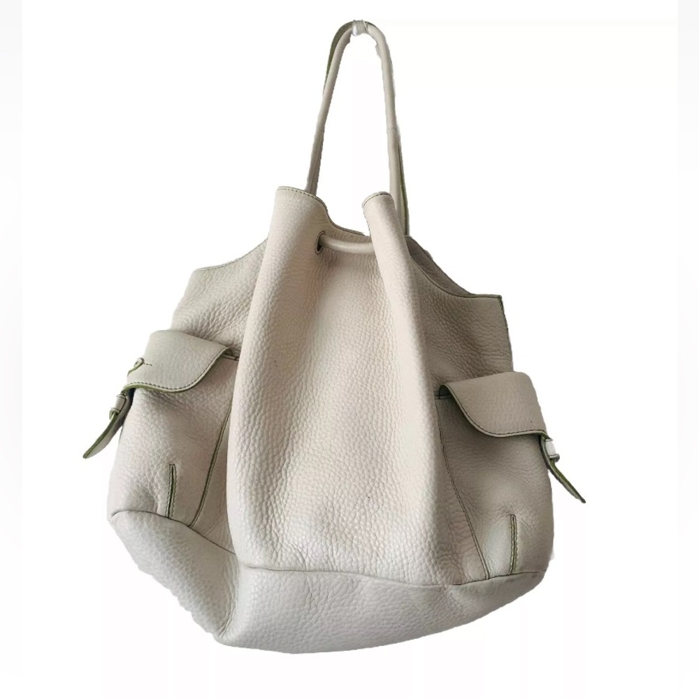 Cole Haan Pebbled Leather Ivory Large Hobo Shoulder Bag Minimalist Neutral Purse